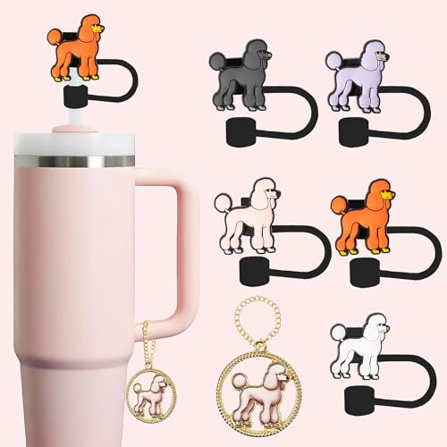 Poodle Straw Topper 10mm (0.4in) Cute Dog Straw Topper Covers for Stanley Cup - Poodle Accessories Decor Stuff Things Birthday Decoration Gifts for Lovers Women Kids Girls
