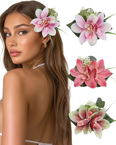 WELROG 3 PCS Hawaiian Flower Hair Clips for Women,Tropical Orchid Hair Pin