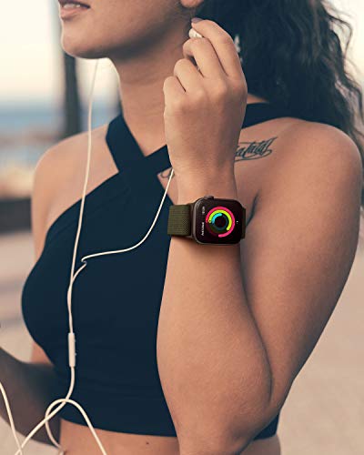 Image of AMANECER Stretchy Nylon Bands Compatible with Apple Watch Series 11 /10 /9 /8 /7 /6 /5 /4 SE 3 /2 /1, Adjustable Braided Elastic Sport Loop Rugged Straps for iWatch Women Men (Olive Army Green, 38 /40 /41 /42MM)