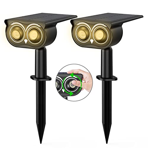 Mageky Solar Spot Lights Outdoor, Solar Outdoor Lights Waterproof, 360° Adjustable Beam Solar Landscape Lights Solar Powered Spotlights, Garden Solar Spot Lights for Yard Trees Flag 2PCS (Warm White)