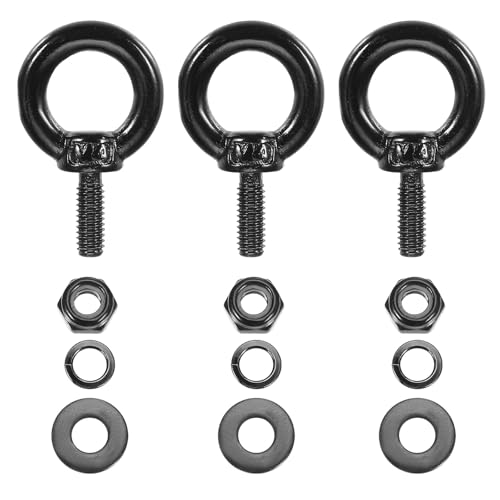 Image of PATIKIL M4x12mm Lifting Shoulder Eye Bolt, 3Pcs 304 Stainless Steel Lifting Ring Threaded Eyebolt with Hex Lock Nut /Lock Washer /Flat Washer for Hanging Hammocks Articles, Black