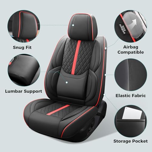 Image of Seat Covers for 2019-2026 Dodge Ram 1500 /2500 /3500, Flat Bench | lumbar padded, premium waterproof leather, full coverage, anti-slip, storage pockets, long-term durability, airbag compatible