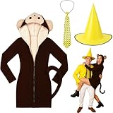 Velmitten 3 Pcs Halloween Monkey Costume for Woman Yellow Hat Polka Dot Tie Set for Man Halloween Curious Couple Cosplay(XL)