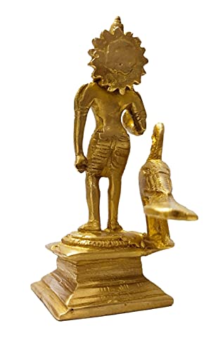 Estatua de Kartikeya en latón con acabado dorado de 12 cm miniatura 3