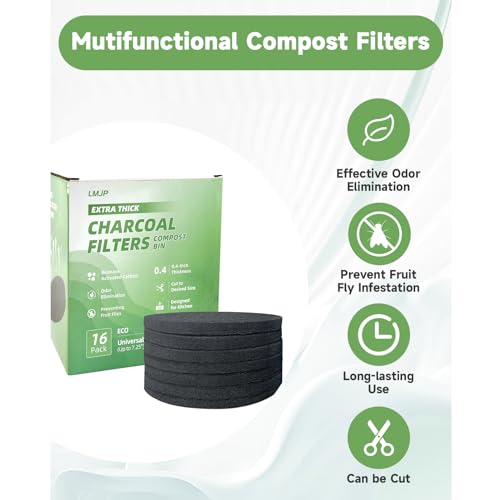 LMJP 6.7 Inch Charcoal Filters for 16 Pack Kitchen Countertop Compost Bins - Extra Thick 0.4