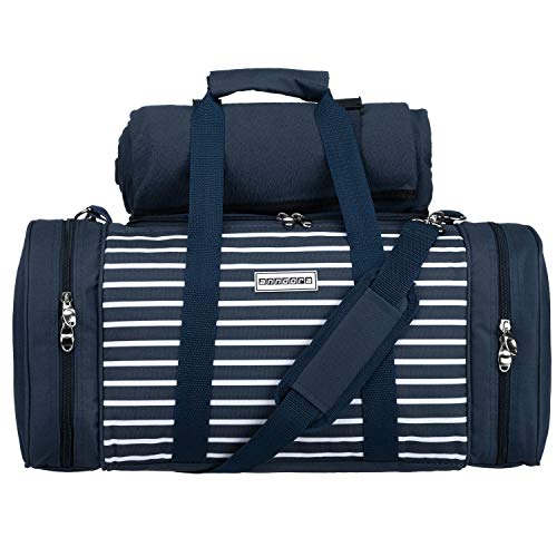 anndora Picknick Kühltasche inkl. Picknick Decke Geschirr Besteck für 4 Personen blau weiß gestreift