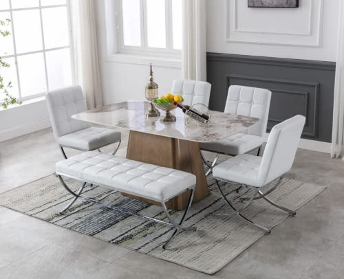 Cimota Modern Leather Entryway Bench Upholstered Button-Tufted Dining Bench With Metal Base Stylish Pu Ottoman Bench For Entry Way/Living Room/Bedroom/Dining Room,White #TOP6