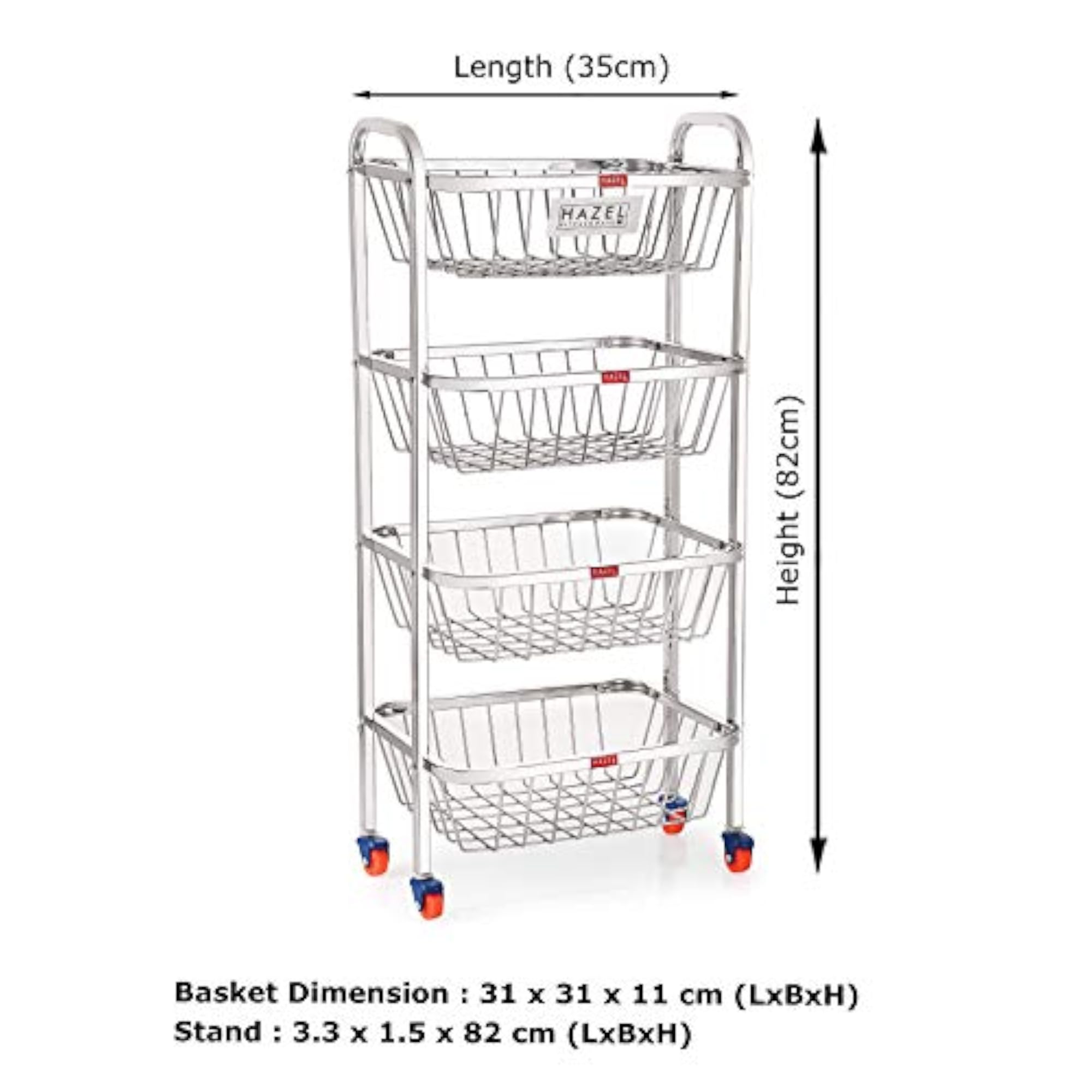 Stainless Steel Fruit Basket Trolley with Wheels