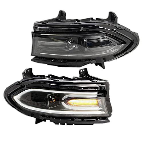 Image of TRQ 2 Piece Headlight Assembly Set Performance Projection Style LED Turn Signals LED Daytime Running Light Black Bezel Driver & Passenger Side Compatible with Dodge Charger 2015-2021