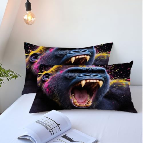 Housse de Couette 240x260 Gorille 3D Noir | Parure de Lit Microfibre - 6