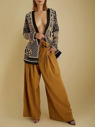 Pearl Suits-Women's Beaded Pearl Suit Top Pattern Printed Jacket Long Sleeved Blazer Coat3