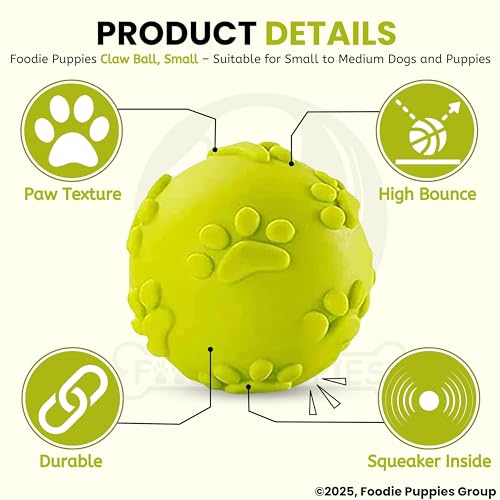 Image of Foodie Puppies Latex Rubber Squeaky Dog Chew Ball Toy - (Claw Ball, Small) Durable and Safe Fetch Teething Dog Toy for Puppies and Small to Medium Dogs, Paw Design Helps to Clean Teeth (Diameter, 6cm)