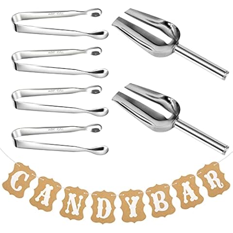 Ailvor Accesorios para Candy Bar: 4 Pinzas para Azúcar, 2 Palas para Helado y Guirnalda Cover