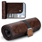 Travel Toiletry Organizer Roll Bag,Compact Portable Design with Multiple Compartments (Light Brown)