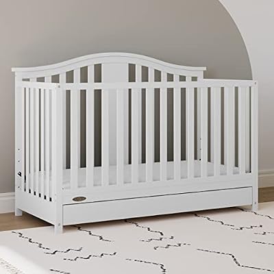 Graco Solano 4-in-1 Convertible Crib with Drawer Combo (White) GREENGUARD Gold Certified, Includes Full-Size Nursery Storage Drawer, Converts to Toddler Bed -Size Bed