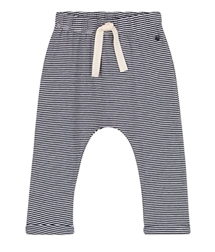 Petit Bateau Baby Jungen Hose, Blau Smoking / Weiss Marshmallow, 3 Monate