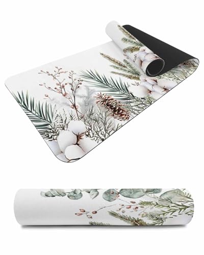 Debedcor Heat Proof Table Pads Waterproof Decorative, Christmas Snow Pine Non-Slip Table Countertop Protector, Winter Xmas Eucalyptus Leaves Insulation Mat for Kitchen Room, 40 x 12 Inches