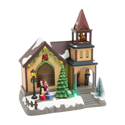 Gerson Animated Lighted Musical Holiday House Decor, Festive Scene with Carolers, Snow Detail, 8 Inches, Multicolor