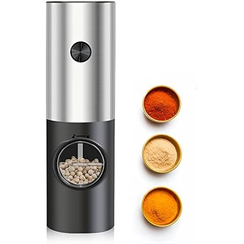 Ebuyfire Electric Salt and Pepper Grinder-Stainless Steel, Battery Powered with LED Light , Modern Electric Pepper Mill, Adjustable Coarseness Mills, One Hand Operation Cover