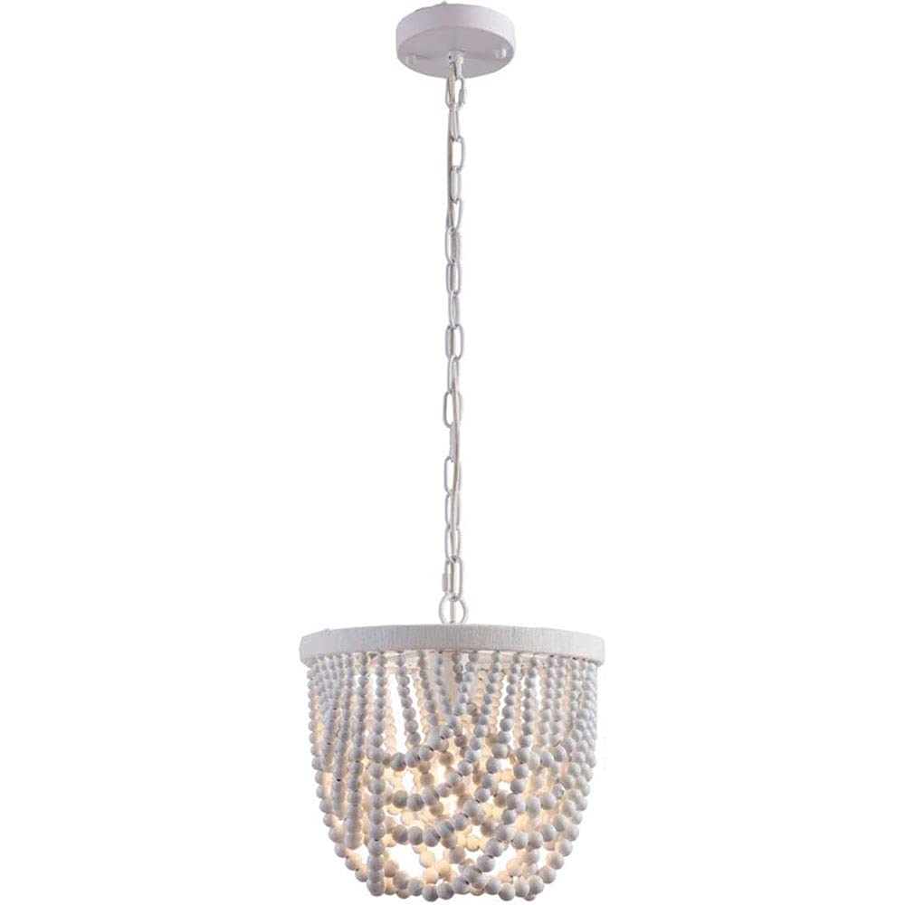 Light Wood Beaded Chandelier E27 White Vintage Girls Bedroom Rustic Decor Lights Height Adjustable Living Room Restaurant Bedroom Coffee Shop Loft Hanging Light Interesting