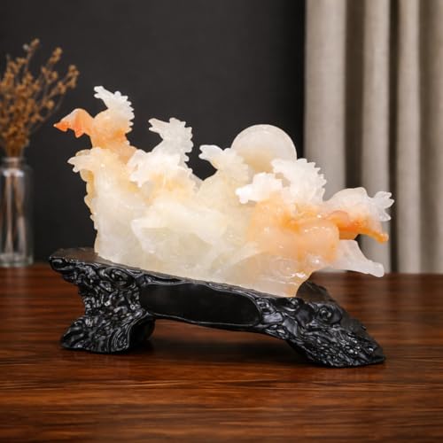 Image of Armonia Premium 7 Running Horses Statue for Home & Office Decor | Feng Shui & Vastu Showpiece |Polystone Golden Finish |11.81 x 8.66Inch| Lucky Wealth & Success | Figurine for Living Room,Hall (White)