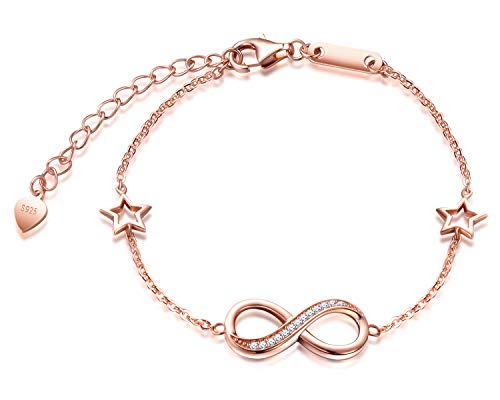 Pulsera Mujer MicLee Pulsera de Plata 925 Estilo Simbolo del Infinito y Estrellas con Circonitas,Idea Regalo para Mujeres Chicas(Color de Oro Rosa) Cover