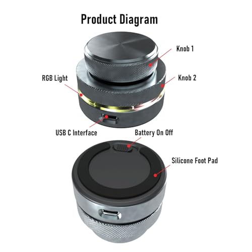 Jectse Bouton de Contrôle du Volume avec Lumière RVB, Bouton de Volume Filaire Bluetooth 2,4 G USB C, Contrôleur Multimédia avec Retourneur de Page et Fonction de Sourdine à une Touche