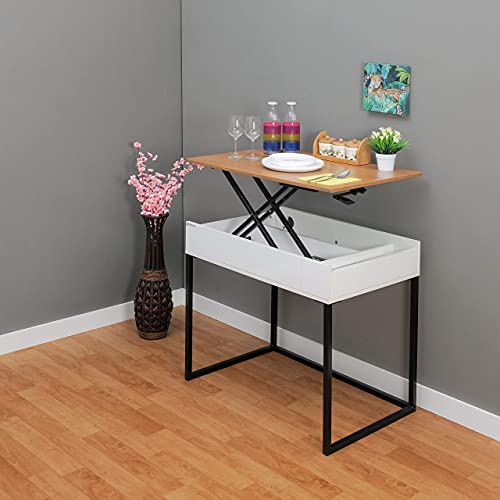Image of INVISIBLE BED - Hydraulic Height Adjustable Table (3x2 ft): Study Table /Laptop Table /Office Table /Dining Table (Material: MDF Top with Metal Frame, Color: Dessert Walnut)