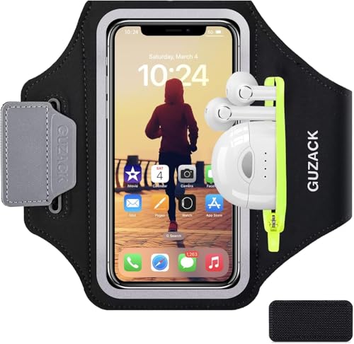 Sportarmband Handy Mit KopfhörerTasche,Schweißfest Handytasche Joggen Armtasche Kompatibel mit iPhone 16/15/14/13/12/11/11 Pro Max Huawei P40 Pro/Samsung Galaxy S20/S10 für Laufen,Joggen Bis Zu 7,0''