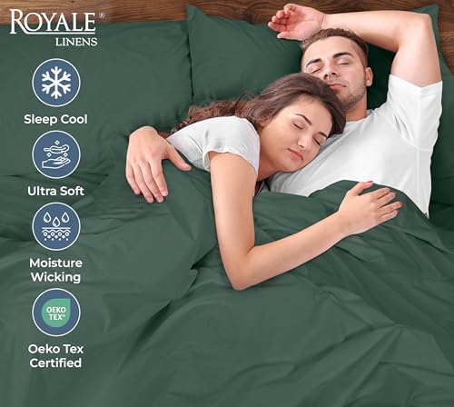 Image of ROYALE LINENS 100% Organic Cotton Percale Pillowcases Set of 2 - Queen Size Percale Pillowcase - Queen Set of 2 Pillow Cover - Breathable, Cool & Crisp Pillow Cases (20 inchx30 inch, Hunter Green)