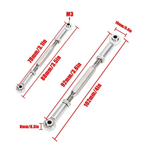 Dilwe Rc Car Push Rod,1/10 Rc Car Aluminum Alloy Turnbuckle Rod Linkage With Adjustable Length, 88-104Mm(Silver) #TOP2