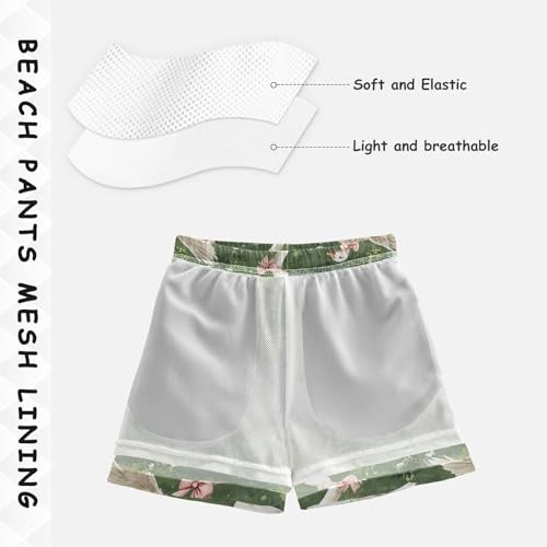 Pigsaly Boys' Swim Board Shorts Flying Large White Goose Pink Bows Boy's Swim Trunks Kids Swimwear 5T4