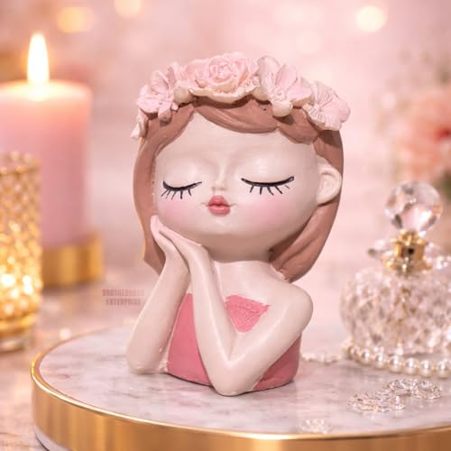 Image of Cute Beautiful Combo Pack of 3 Girls Succulent Planter Pots Resin Creative Flowerpot Plant Pot Planter Container for Home Garden Office Desktop Decoration (3 Pink Girl Set)