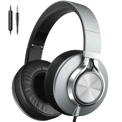 AILIHEN Wired Headphones with Microphone Volume Control, Noise Reduction Over Ear Headphones Wired 3.5mm, Super Soft Corded Headphone for Cellphones, Tablet and Chromebook (Grey) by AILIHEN - Used condition - CA$28.75