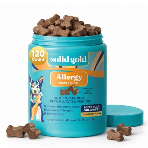 Solid Gold Dog Allergy Relief Chews - Dog Itching Skin Relief & Seasonal Allergies Support - Alaskan Salmon Oil for Dogs Skin, Coat & Immune Support - Bacon Flavor Soft Allergy Chews for Dogs -120ct