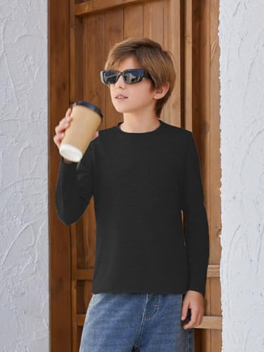 Image of Boys Long Sleeve Shirt Crewneck Solid Color Casual Top with Chest Pocket for Kids 5-14 Years