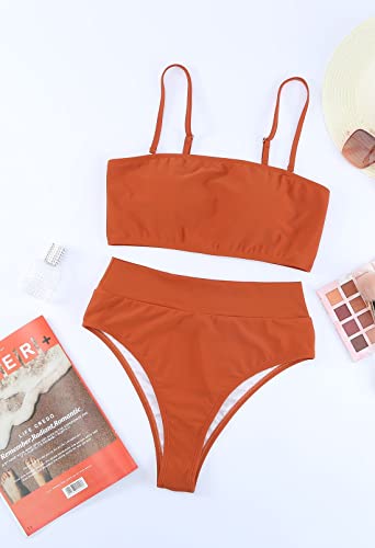 Pink Queen Women's 2 Piece Bandeau Swimsuit Bathing Suit Cheeky High Leg Push Up Bikini Bottom Coffee M #TOP3
