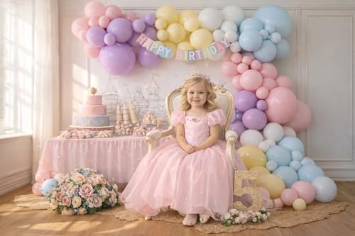 Image of Pastel Princess Balloon Arch Garland kit for Macaron Balloon for Girls Spring Once Upon a Time Princess Castle Birthday Baby Shower Birthday Party Decorations (Pastel)