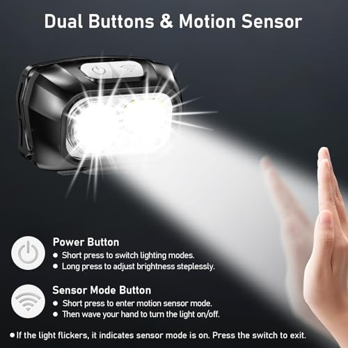 Blukar LED Headlamp Rechargeable,2000L Super Bright Headlight with Motion Sensor -Dimmable Brightness,8 Modes,Spotlight&Floodlight&Red Light Combination,IPX5 Waterproof for Hiking,Camping - 2 Pack