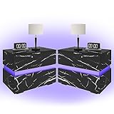 Fingertip WD LED Nightstand for Bedroom - 2 Drawers Nightstands with 16 Colors RGB Lights, Night Stands End Table Set for Living Room, Black Marble