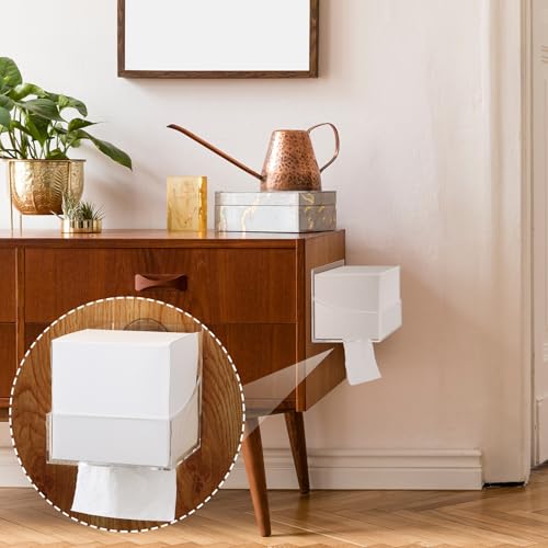Geelin 2 Pcs Tissue Box Holder Wall Mount Acrylic Dispenses Tissue Box Shelf Gloves Wipes Paper Napkins Organizer Upward or Downward for Kitchen Bathroom Office Rv (Clear) - Thumbnail 5