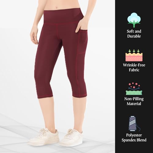 Image of TRASA Active 3 /4th Yoga Pants for Womens Gym High Waist with 2 Pockets, Tummy Control, Workout Pants 4 Way Stretch Yoga Capri - Available Sizes - S, M, L,XL, 2XL,3XL,4XL