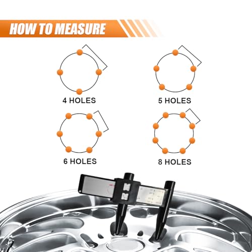 Wheel PCD Gauge, 4 5 6 8 Holes Wheel Rim Bolt Pattern Quick Measuring Tool, Lug Bolt Pattern Gauge Sliding Caliper, PCD Ruler Lugs Tool