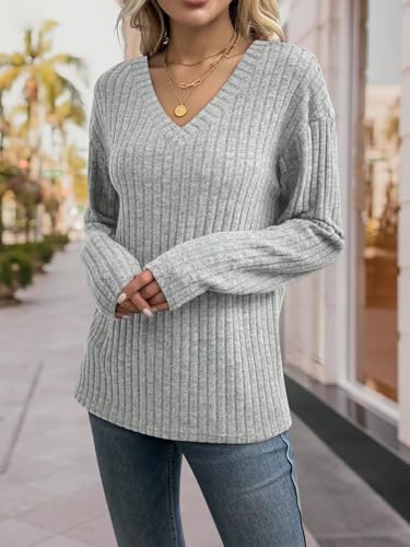 Womens Long Sleeve V Neck Shirts 2025 Fall Tops Casual Outfits Blouses Pullover Sweaters Tunic Fashion Clothes4