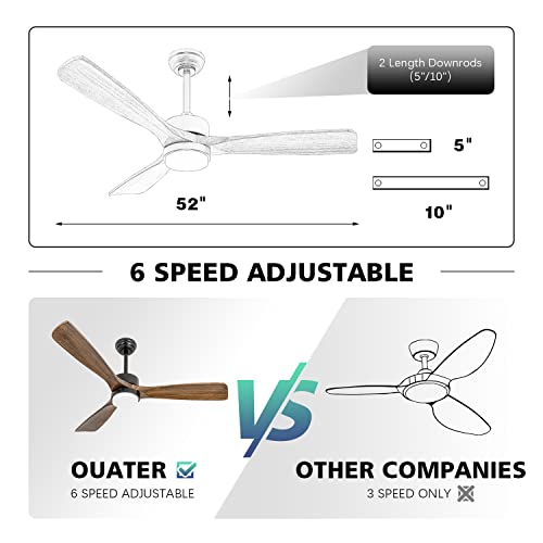 Ouater 52 Inch Wood Ceiling Fans With Lights And Remote, Modern Ceiling Fan With Light, 3 Color Light, 6 Speed, Dc Motor, For Bedroom/Outdoor/Farmhouse/Patios, Walnut Black #TOP5