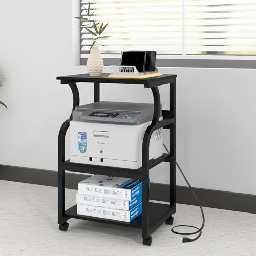 Image of Natwind 3 Tier Printer Stand, 19.7 inchx15.7 inch, with Charging Station,Black