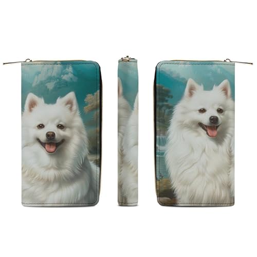 American Eskimos Dogs Wristlet Wallets for Men Women Leather Purse Clutch Cute Card Holder3