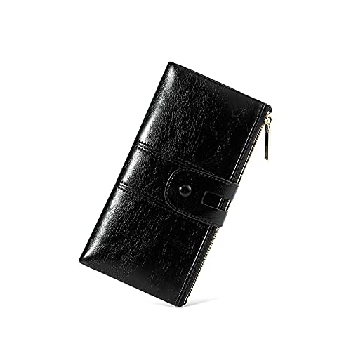 Womens Large-capacity Ladies PU Leather Wallet Long Coin Purse Buckle Card Bag Casual Clutch (Black)