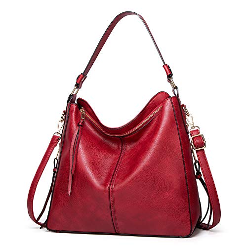 Bolsa feminina de couro PU Boston de ombro, bolsa mensageiro casual fashion (Vermelho)