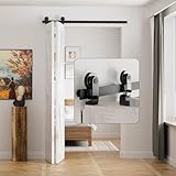 [Il Pacchetto Include]: Kit completo di ferramenta per porta della stalla (binario di giunzione da 122 cm, distanziatori per binari, 2 rulli, 3 cerniere, 1 guida a pavimento) * Porta non inclusa.